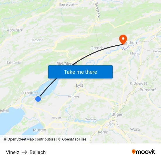 Vinelz to Bellach map