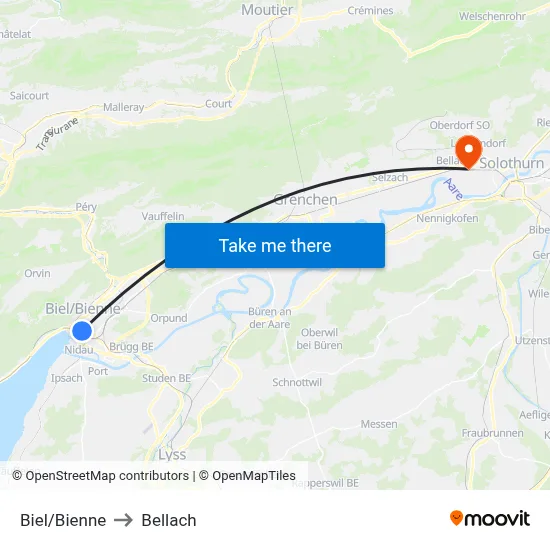 Biel/Bienne to Bellach map