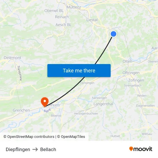Diepflingen to Bellach map
