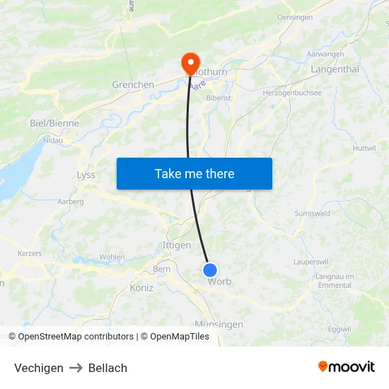Vechigen to Bellach map