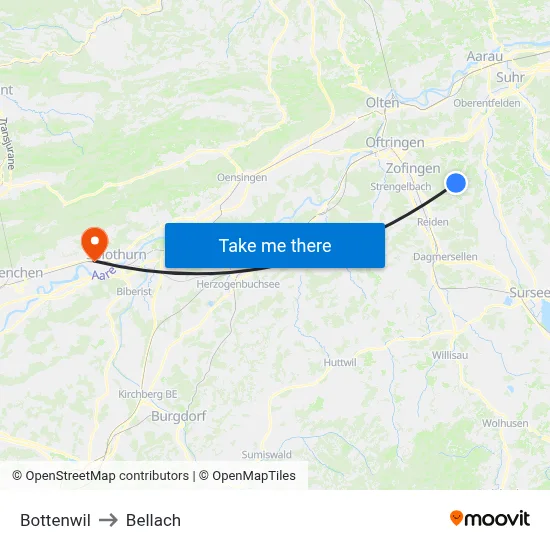 Bottenwil to Bellach map