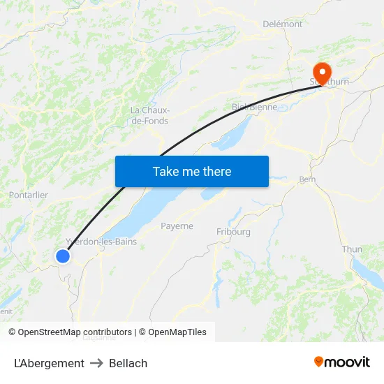 L'Abergement to Bellach map