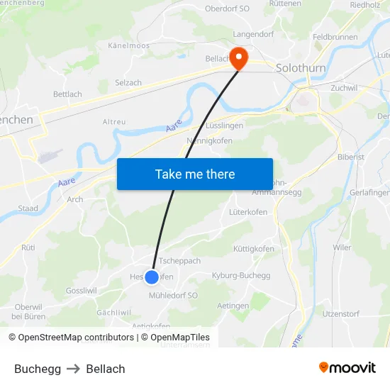 Buchegg to Bellach map