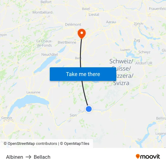 Albinen to Bellach map