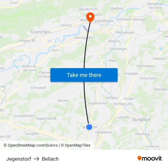 Jegenstorf to Bellach map