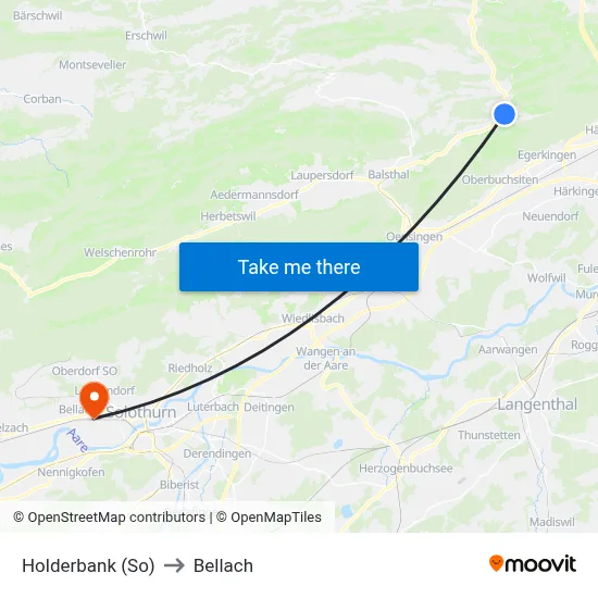 Holderbank (So) to Bellach map