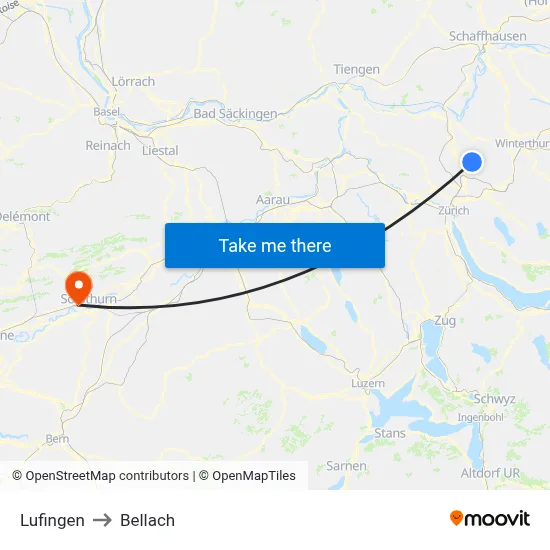 Lufingen to Bellach map