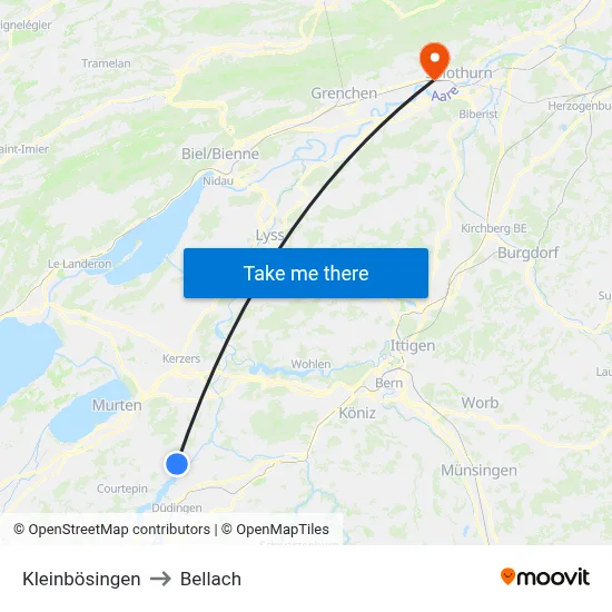 Kleinbösingen to Bellach map