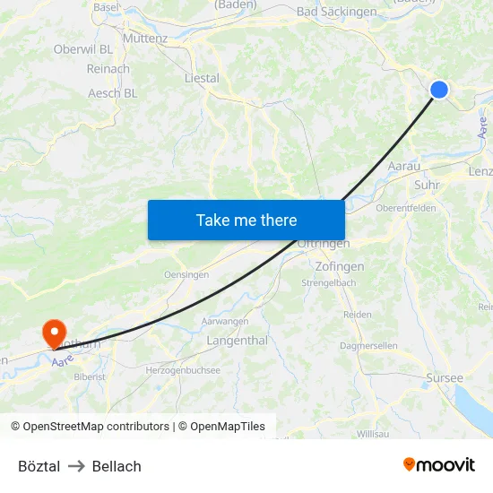 Böztal to Bellach map