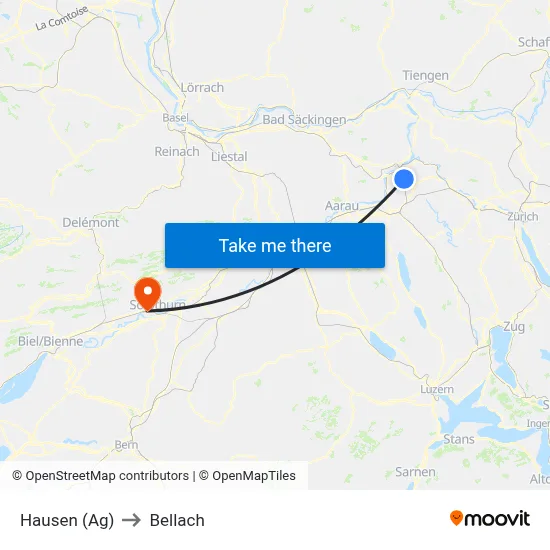 Hausen (Ag) to Bellach map