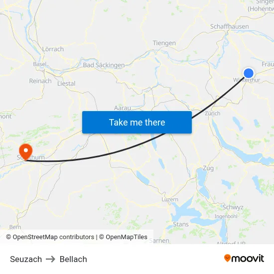 Seuzach to Bellach map