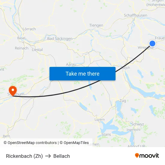 Rickenbach (Zh) to Bellach map