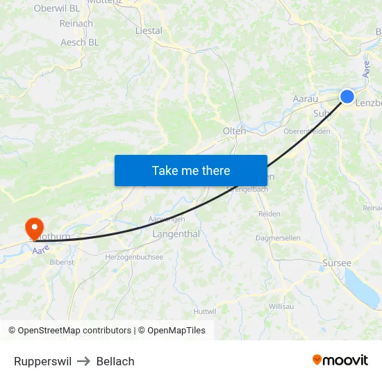 Rupperswil to Bellach map