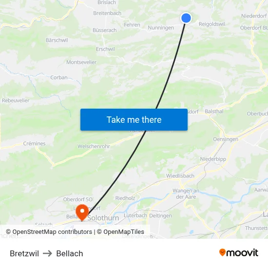 Bretzwil to Bellach map