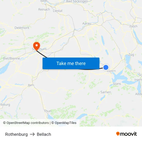 Rothenburg to Bellach map