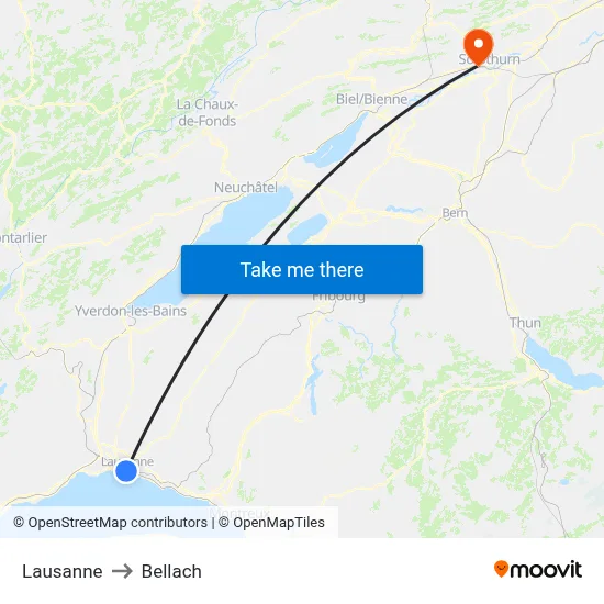 Lausanne to Bellach map