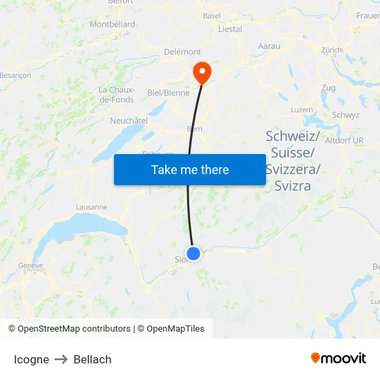 Icogne to Bellach map