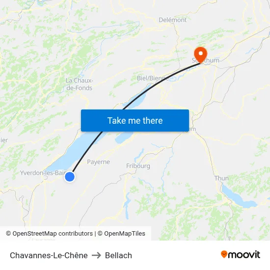 Chavannes-Le-Chêne to Bellach map
