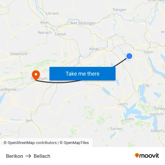 Berikon to Bellach map