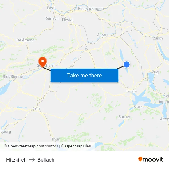 Hitzkirch to Bellach map