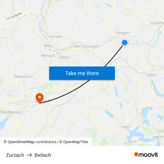 Zurzach to Bellach map