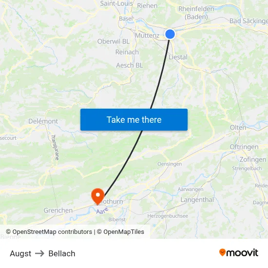 Augst to Bellach map