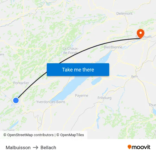 Malbuisson to Bellach map