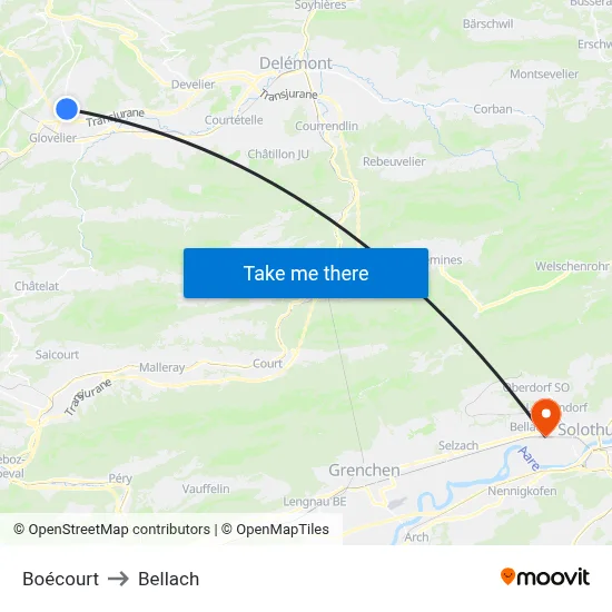 Boécourt to Bellach map