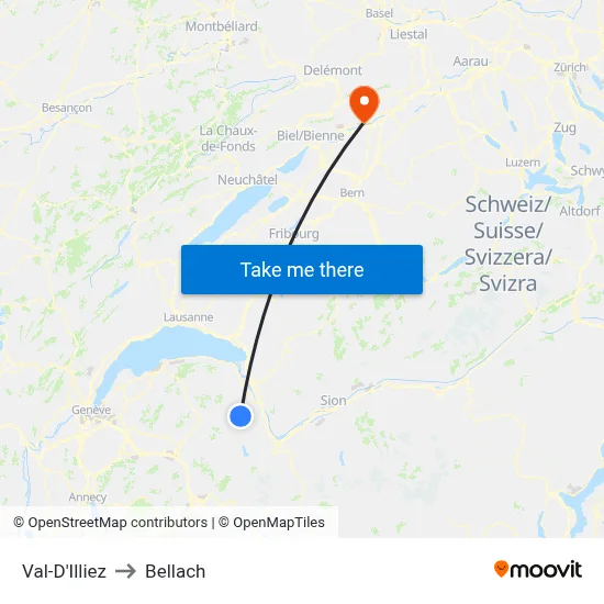 Val-D'Illiez to Bellach map