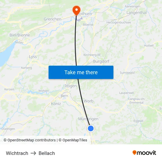 Wichtrach to Bellach map