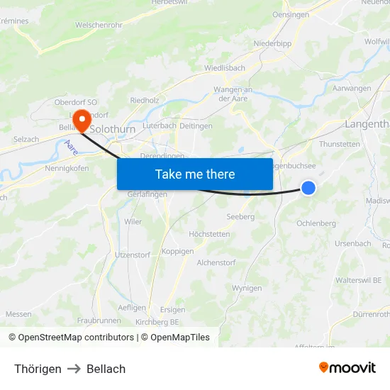 Thörigen to Bellach map