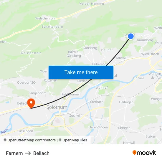 Farnern to Bellach map