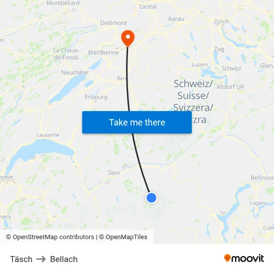 Täsch to Bellach map