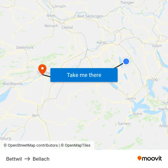 Bettwil to Bellach map