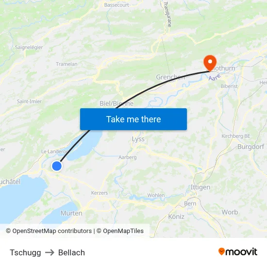 Tschugg to Bellach map