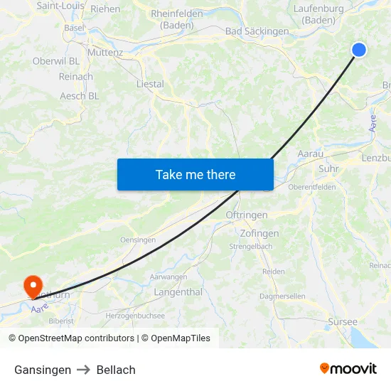 Gansingen to Bellach map