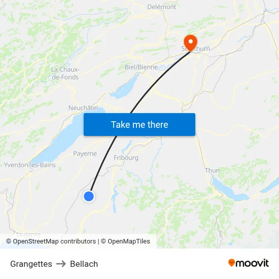 Grangettes to Bellach map