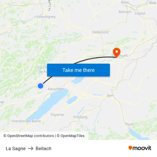 La Sagne to Bellach map