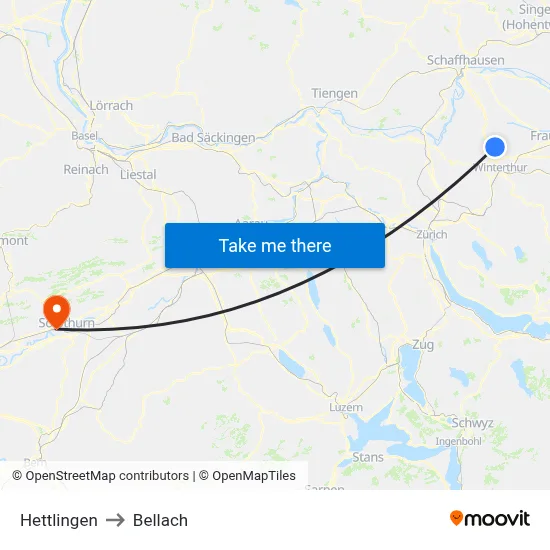 Hettlingen to Bellach map