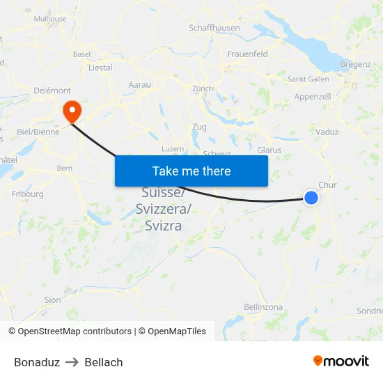 Bonaduz to Bellach map