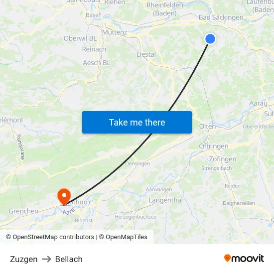 Zuzgen to Bellach map