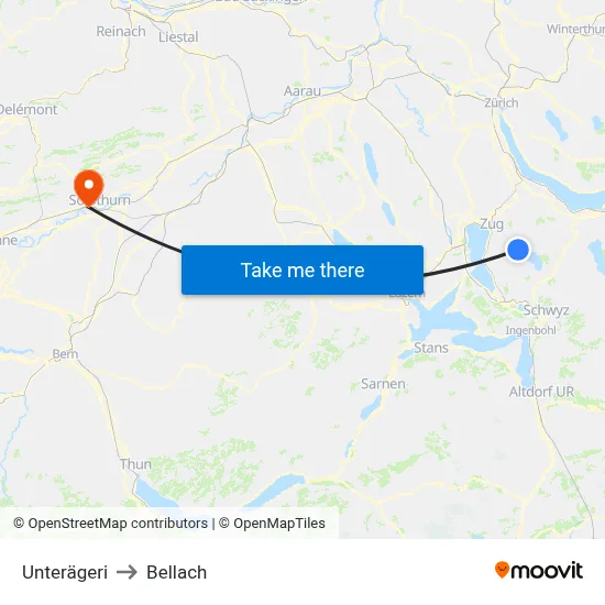 Unterägeri to Bellach map