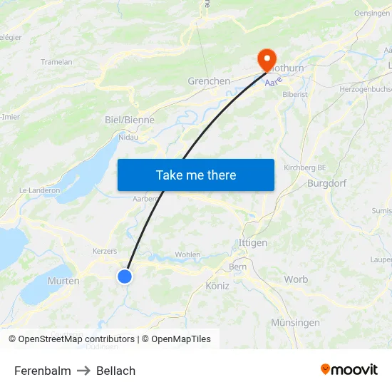 Ferenbalm to Bellach map