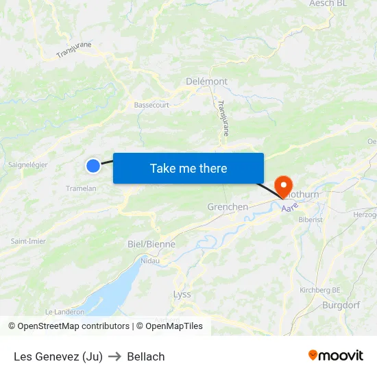 Les Genevez (Ju) to Bellach map