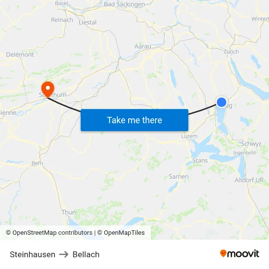 Steinhausen to Bellach map