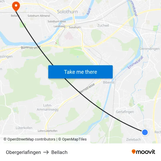 Obergerlafingen to Bellach map
