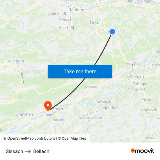 Sissach to Bellach map