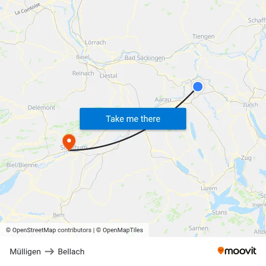 Mülligen to Bellach map