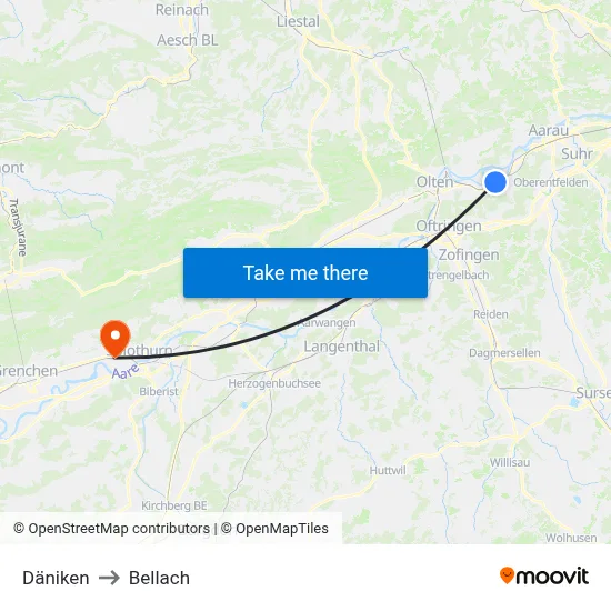Däniken to Bellach map