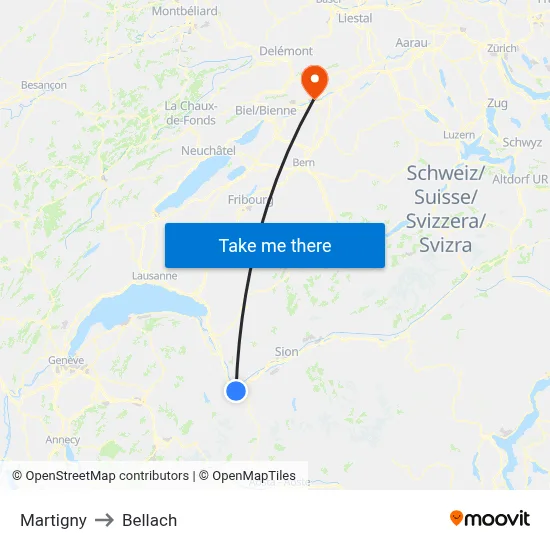 Martigny to Bellach map